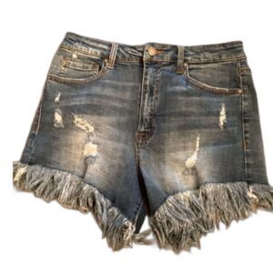 BLACK LABEL C'EST TOI SIZE LARGE DISTRESSED CUT OFF JEAN SHORTS FRAYED HEM